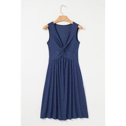 Dirty blue Twisted Bust V Neck Sleeveless Dress