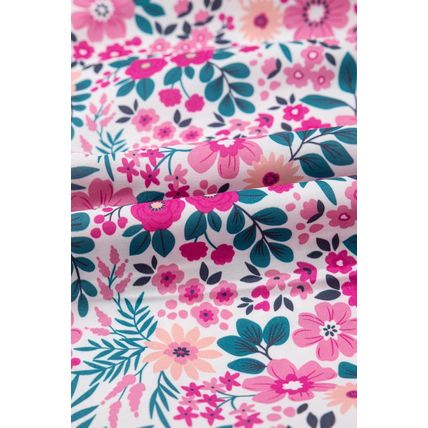 Pink Floral Collared Half Placket Short Sleeve Loose Dress
