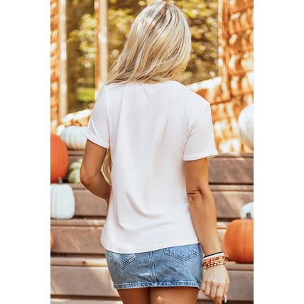 White PUMPKIN SEASON Cracking Printed Cotton Blend T Shirt