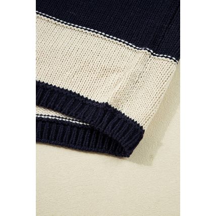 Blue Stripe Color Block PLus Size Drop Shoulder Sweater
