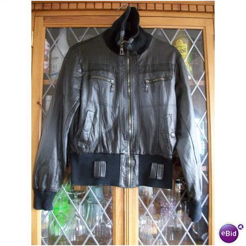 Beautiful BLACK PVC & RIB BOMBER JACKET UK8 **GC**