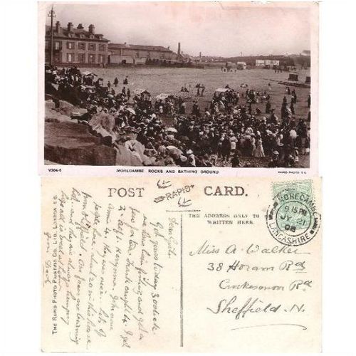 Morecambe, Lancashire - Rocks & bathing ground - Rapid Photo postcard 1908