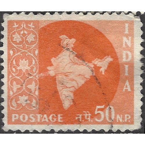 INDIA, Map of India, orange-red 1958, 50NP, #3