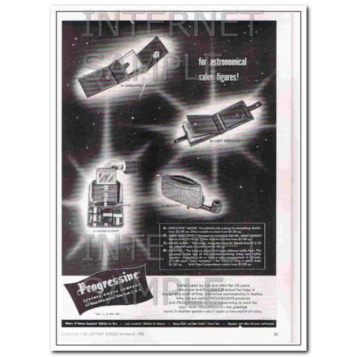 PROGRESSIVE LEATHER GOODS COMPANY 1950 astronomical sales vintage ad