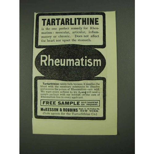 1908 McKesson & Robbins Tartarlithine Ad