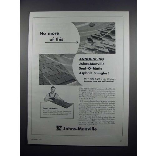 1954 Johns-Manville Seal-O-Matic Asphalt Shingles Ad