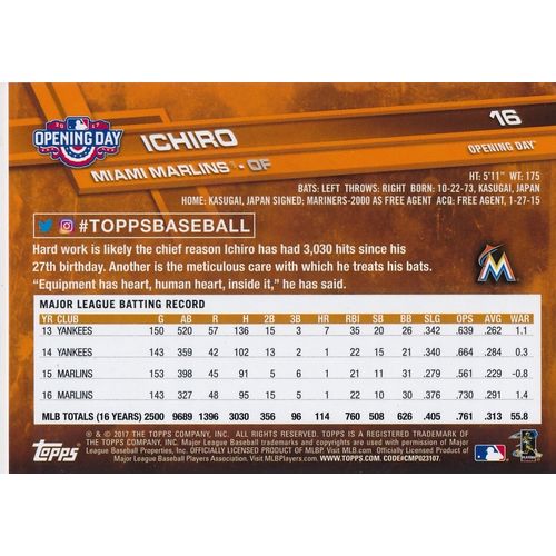2017 Topps Opening Day 16 Ichiro Miami Marlins