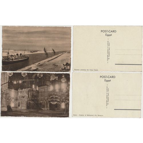 2 unused postcards Egypt Mohamed Aly Mosque Suez Canal 1950s Lehnert & Landrock