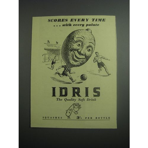 1948 Idris Squashes Soft Drink Ad - Scores every time ..with every palate