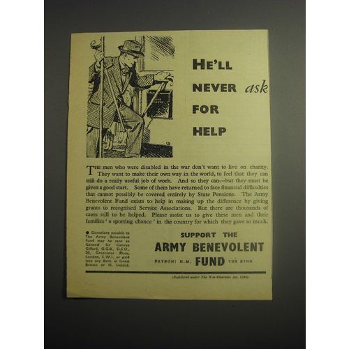 1948 Army Benevolent Fund Ad - He'll never ask for help