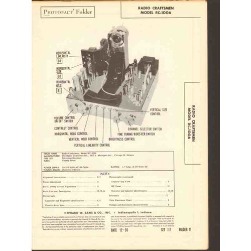 RADIO CRAFTSMEN model RC100A television receiver Sams Photofact manual