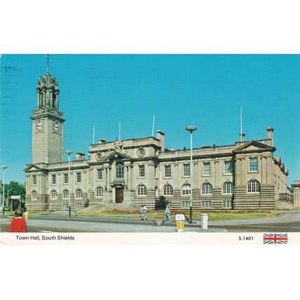 Standard size printed postcard of Town Hall South Shields Northumberland