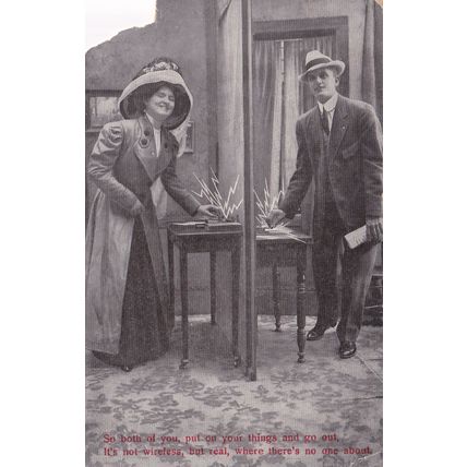 Vintage B&W Photo Postcard - It's not Wireless but Real - comic card
