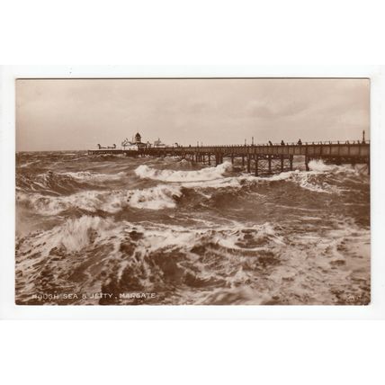 Rough Sea and Jetty Margate Postcard 1924 RP Kent