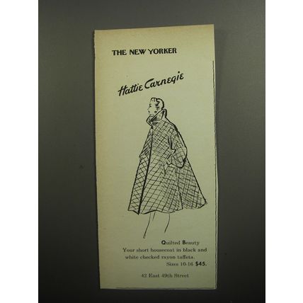 1951 Hattie Carnegie Short Housecoat Ad - Quilted Beauty