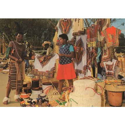 Swazi Crafts Craftmanship African Toy Doll Drums Tourist Dealer Postcard