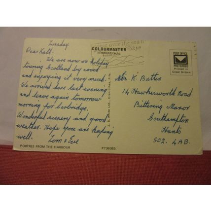 from the harbour, PORTREE, ISLE OF SKYE, SCOTLAND used vintage postcard /