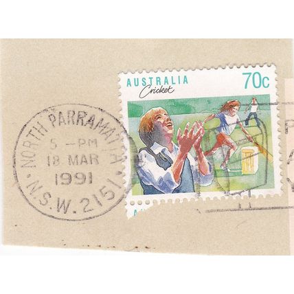 Australia 1991 Cricket SG 1187 Fine Used North Parramatta cancel on piece VGC