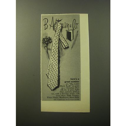 1960 B. Altman & Co. Christian Dior Little Black Book Tie Advertisement