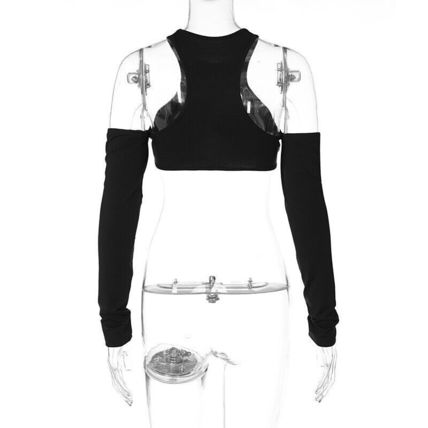 Stylish Women Front Open Long Sleeves Asymmetric Club Party Short T-Shirt