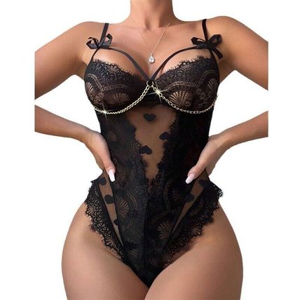 Women Fishnet Brief Top Lingerie Set Two Piece Sheer Mesh Hollow Out Underwear