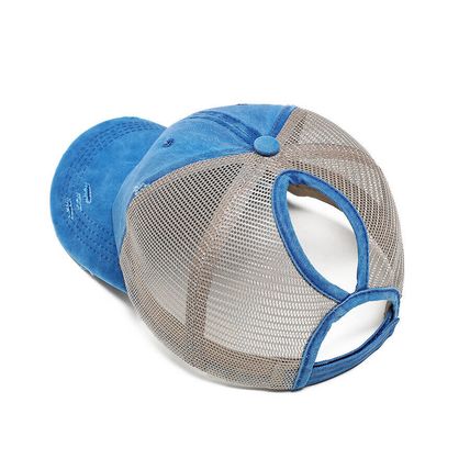 Women Distressed Baseball Cap Mesh Ponytail Hat High Messy Ponycap Trucker Hats