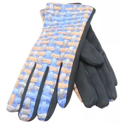 Ladies Gloves Blue & Brown Weave Detail with Black Back 23 CM Clothing Accessory