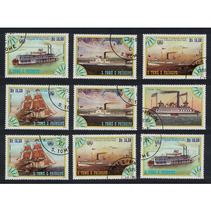 Sao Tome Ships Steamers Set of 8v+label 1984 Canc Sc#756