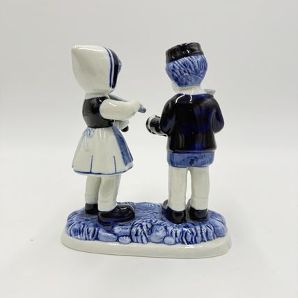 Delft Blue Pottery Dutch Boy & Girl Hand Painted Musician Figurine 5” Vintage