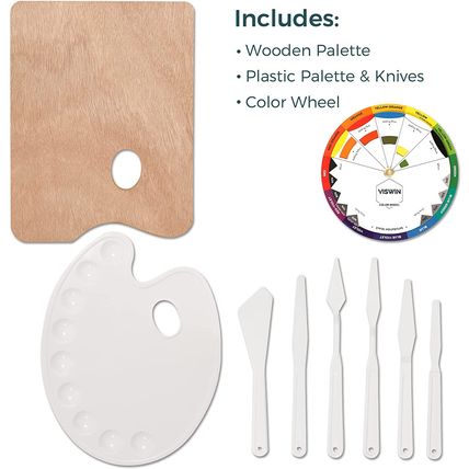 VISWIN All-In-One Art Painting Set with Aluminum & Beech Wood Easel, 96 Acrylic,