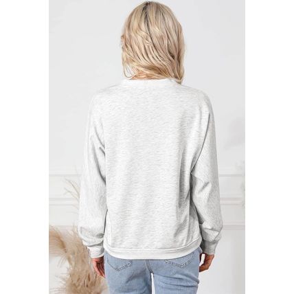 Gray Contrast Trim V Neck Wrap Sweatshirt with Pocket