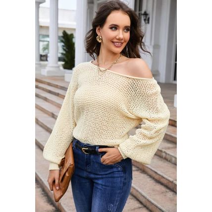 Apricot Sheer Openwork Knit Sweater