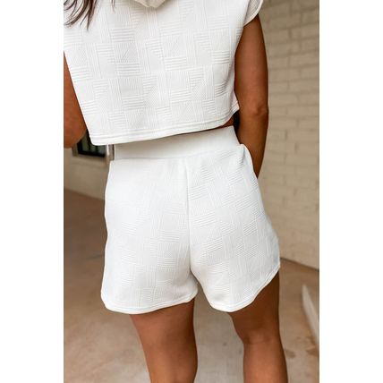 White Textured Cropped Hoodie and Shorts Set