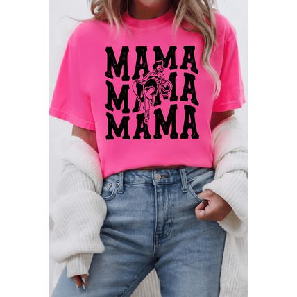 Rose Red Western MAMA Print Crew Neck T Shirt