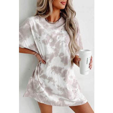 White Tie-dye Round Neck Short Sleeve Top