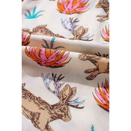 Khaki Plus Size Western Pattern Print Buttoned Short Sleeve Shirt