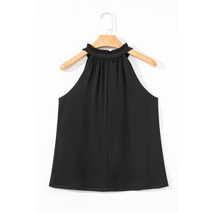 Black Pinched V Neck Tie Loose Tank Top