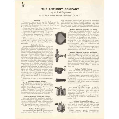 anthony company 1936 nebulyte liquid fuel engineers vintage catalog