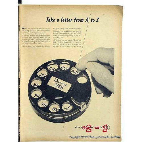 BELL TELEPHONE SYSTEM 1946 Take letter from A to Z dial vintage ad