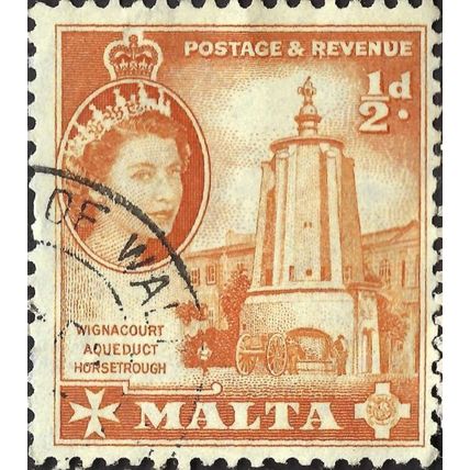 MALTA, Wignacourt Aqueduct Horsetrough, Floriana, orange 1956, ½d, #2