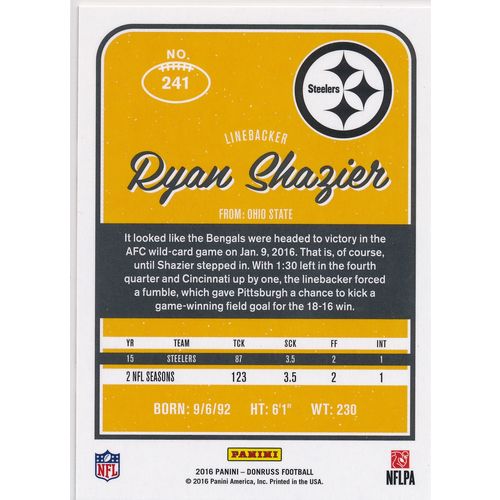 2016 Donruss Football 241 Ryan Shazier Pittsburgh Steelers
