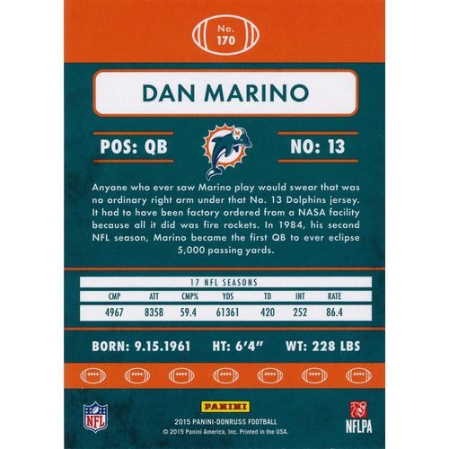 2015 Donruss Football 170 Dan Marino Miami Dolphins