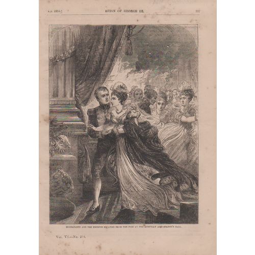 Print 1863 unframed Bonaparte and the Empress escaping from fire 18 x 26 cm
