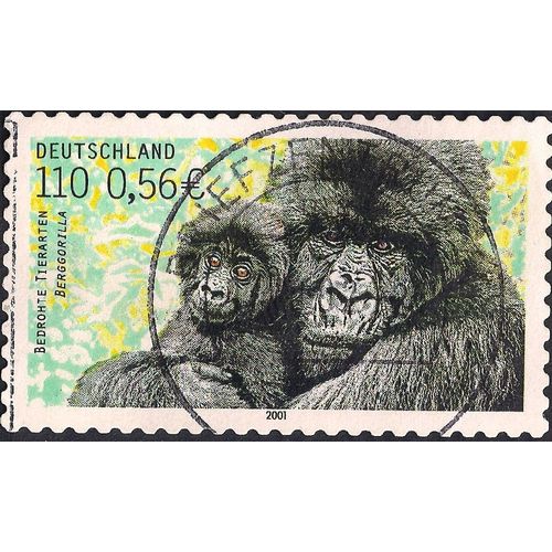 GERMANY, MAMMALS: Mountain Gorilla, green 2001, 110 Pf, 0.56 Euro