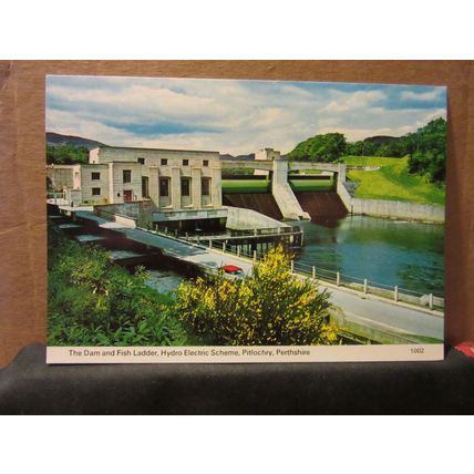DAM & FISH LADDER, PITLOCHRY POWER STATION, SCOTLAND unused postcard Whiteholme=