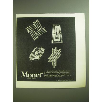 1974 Monet Art Deco Pins Ad - Pins fashioned in the ageless beauty of Art Deco