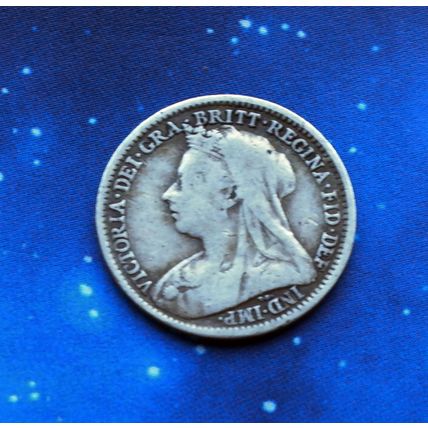 1895 Queen Victoria Veiled Head Silver Threepence 3d Coin