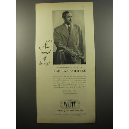 1950 Witty Brothers Rajura Cashmere Outercoat Ad - photo by Fabian Bachrach