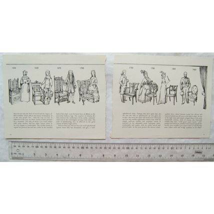 Illustration of chairs & fashions from 1550 to 1860