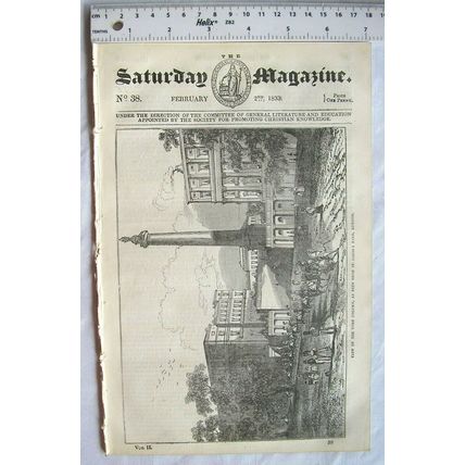 1833 The Saturday Magazine No. 38 Carlton Terrace, camel, epitaphs, Hindoo